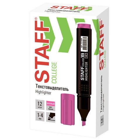 Текстовыделитель STAFF 12 шт. College &quot;STICK HL-497&quot;, РОЗОВЫЙ, 1-4 мм, 151499