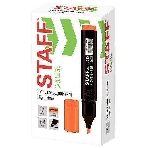 Текстовыделитель STAFF 12 шт. College &quot;STICK HL-497&quot;, ОРАНЖЕВЫЙ, 1-4 мм, 151500