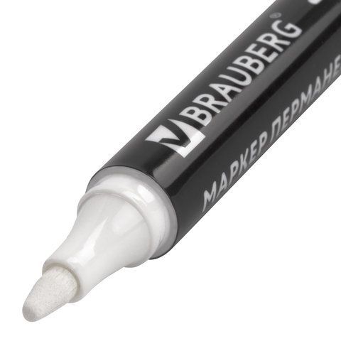 Маркер перманентный БЕЛЫЙ, BRAUBERG 2 шт. &quot;W5&quot;, круглый наконечник 5 мм, 151506