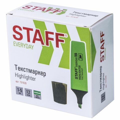 Текстовыделитель STAFF 12 шт. &quot;EVERYDAY HL-638&quot;, ЗЕЛЕНЫЙ, линия 1-5 мм, 151639