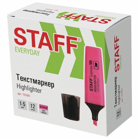 Текстовыделитель STAFF 12 шт. &quot;EVERYDAY HL-638&quot;, РОЗОВЫЙ, линия 1-5 мм, 151641