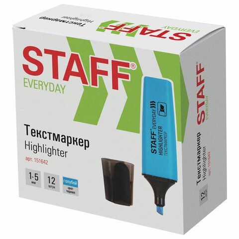 Текстовыделитель STAFF 12 шт. &quot;EVERYDAY HL-638&quot;, ГОЛУБОЙ, линия 1-5 мм, 151642