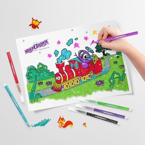 Фломастеры с блестками ЮНЛАНДИЯ 12 цветов, &quot;ЮНЫЙ ВОЛШЕБНИК&quot;, ударопрочный наконечник, вентилируемый колпачок, картон, 151650