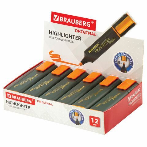 Текстовыделитель BRAUBERG 3 шт. &quot;ORIGINAL&quot;, ОРАНЖЕВЫЙ, линия 1-5 мм, 151686
