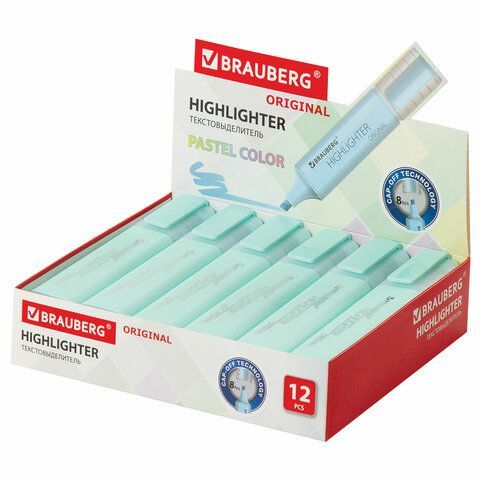 Текстовыделитель BRAUBERG 3 шт. &quot;ORIGINAL PASTEL&quot;, БИРЮЗОВЫЙ, линия 1-5 мм, 151694
