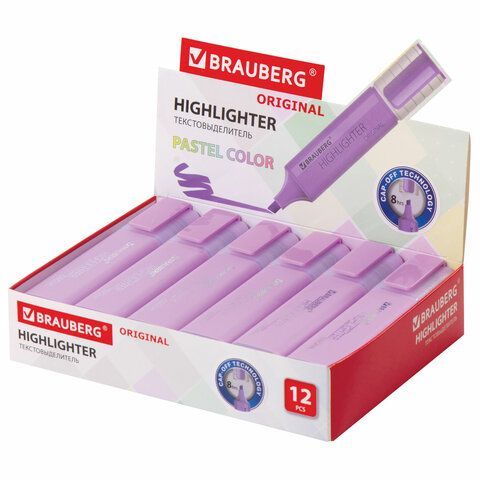 Текстовыделитель BRAUBERG 3 шт. &quot;ORIGINAL PASTEL&quot;, ЛАВАНДОВЫЙ, линия 1-5 мм, 151695