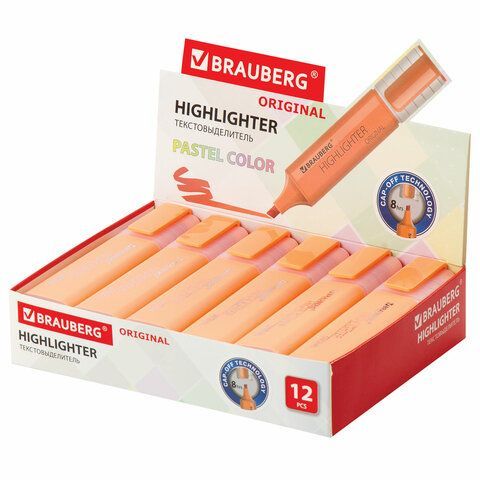 Текстовыделитель BRAUBERG 3 шт. &quot;ORIGINAL PASTEL&quot;, ПЕРСИКОВЫЙ, линия 1-5 мм, 151696