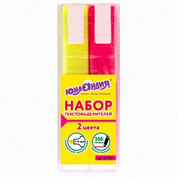 Набор текстовыделителей ЮНЛАНДИЯ 2 шт. 2 шт., ЖЕЛТЫЙ/РОЗОВЫЙ, "COLORSTAR", линия 1-4 мм, 151707