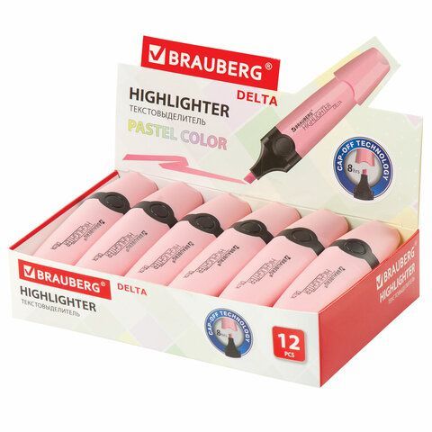 Текстовыделитель BRAUBERG 3 шт. &quot;DELTA PASTEL&quot;, ПАСТЕЛЬНЫЙ РОЗОВЫЙ, линия 1-5 мм, 151731