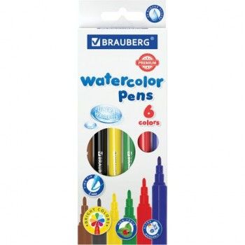 Фломастеры BRAUBERG 6 шт. "PREMIUM", 6 цветов, УЛЬТРАСМЫВАЕМЫЕ, классические, вентилируемый колпачок, картонная коробка с европодвесом, 151937