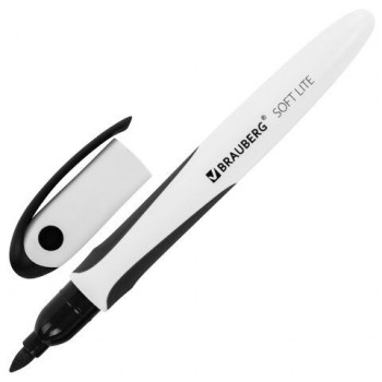 Маркер стираемый для белой доски ЧЕРНЫЙ, BRAUBERG 4 шт. "SOFT LITE", 3 мм, резиновая вставка, 152103