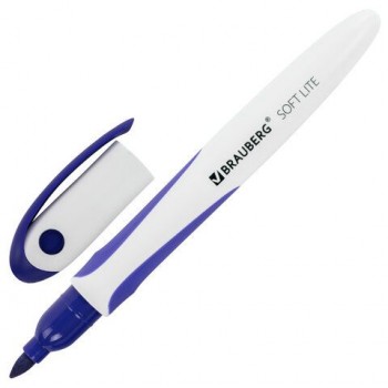 Маркер стираемый для белой доски СИНИЙ, BRAUBERG 4 шт. "SOFT LITE", 3 мм, резиновая вставка, 152105