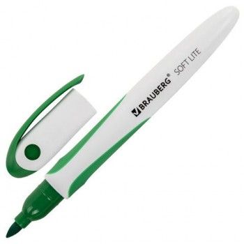 Маркер стираемый для белой доски ЗЕЛЕНЫЙ, BRAUBERG 4 шт. "SOFT LITE", 3 мм, резиновая вставка, 152106