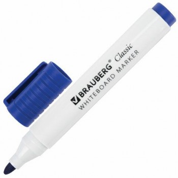 Маркер стираемый для белой доски СИНИЙ, BRAUBERG 4 шт. "CLASSIC", 3 мм, с клипом, 152115