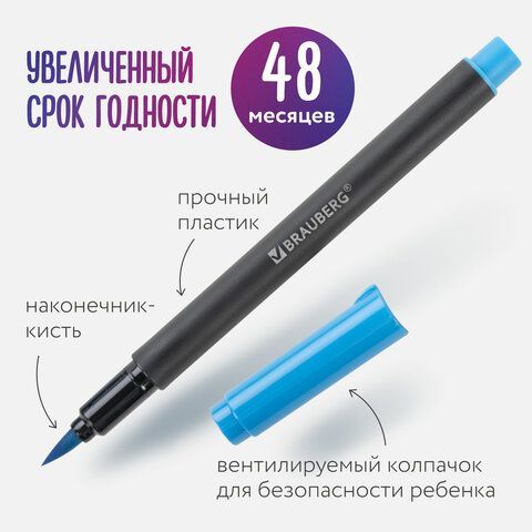 Фломастеры с наконечником-кистью 12 цветов, вентилируемый колпачок, BRAUBERG &quot;PREMIUM&quot;, 152195