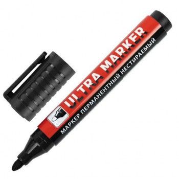 Маркер перманентный ULTRA MARKER, ЧЕРНЫЙ, 3,5 мм, с клипом, BRAUBERG 12 шт., 152204