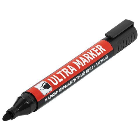 Маркер перманентный ULTRA MARKER, ЧЕРНЫЙ, 3,5 мм, с клипом, BRAUBERG 12 шт., 152204
