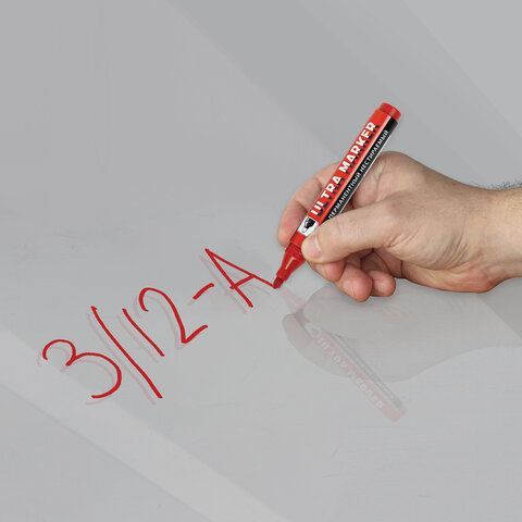 Маркер перманентный ULTRA MARKER, КРАСНЫЙ, 3,5 мм, с клипом, BRAUBERG 12 шт., 152205