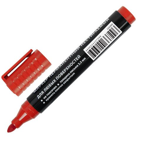 Маркер перманентный ULTRA MARKER, КРАСНЫЙ, 3,5 мм, с клипом, BRAUBERG 12 шт., 152205