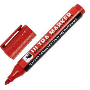 Маркер перманентный ULTRA MARKER, КРАСНЫЙ, 3,5 мм, с клипом, BRAUBERG 12 шт., 152205