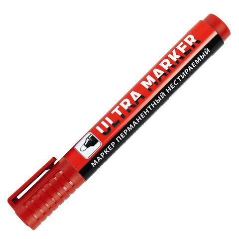 Маркер перманентный ULTRA MARKER, КРАСНЫЙ, 3,5 мм, с клипом, BRAUBERG 12 шт., 152205