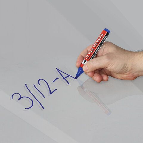 Маркер перманентный ULTRA MARKER, СИНИЙ, 3,5 мм, с клипом, BRAUBERG 12 шт., 152206