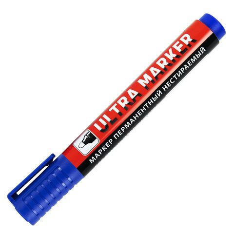 Маркер перманентный ULTRA MARKER, СИНИЙ, 3,5 мм, с клипом, BRAUBERG 12 шт., 152206