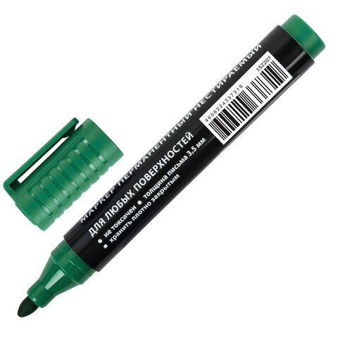 Маркер перманентный ULTRA MARKER, ЗЕЛЕНЫЙ, 3,5 мм, с клипом, BRAUBERG 12 шт., 152207