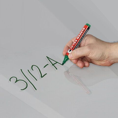 Маркер перманентный ULTRA MARKER, ЗЕЛЕНЫЙ, 3,5 мм, с клипом, BRAUBERG 12 шт., 152207