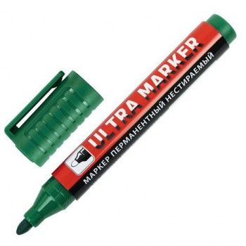 Маркер перманентный ULTRA MARKER, ЗЕЛЕНЫЙ, 3,5 мм, с клипом, BRAUBERG 12 шт., 152207