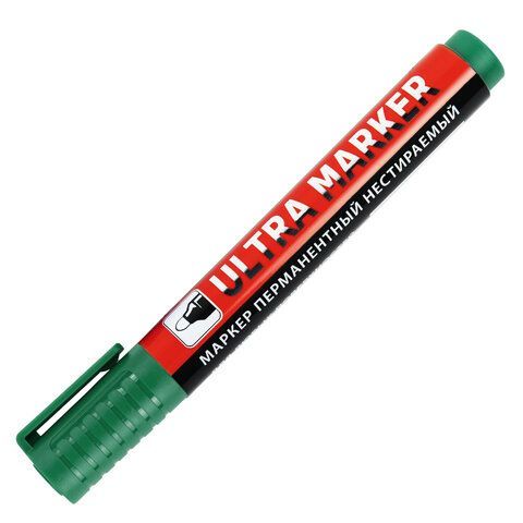 Маркер перманентный ULTRA MARKER, ЗЕЛЕНЫЙ, 3,5 мм, с клипом, BRAUBERG 12 шт., 152207