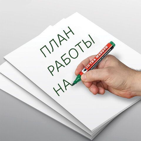 Маркер перманентный ULTRA MARKER, ЗЕЛЕНЫЙ, 3,5 мм, с клипом, BRAUBERG 12 шт., 152207