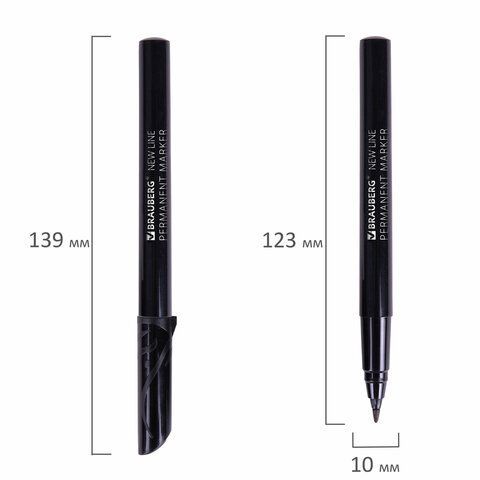 Маркер перманентный BRAUBERG 6 шт. NEW LINE, ЧЕРНЫЙ, круглый наконечник 2 мм, 152209