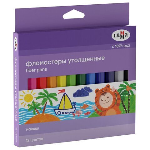 Фломастеры утолщенные ГАММА &quot;Малыш&quot;, 12 цветов, смываемые, шестигранные, картонная упаковка, европодвес, 180319_01