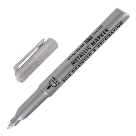 Маркер для декорирования и рисования СЕРЕБРИСТЫЙ BRAUBERG ART 2 шт. METALLIC, линия письма 1-3 мм, 152439