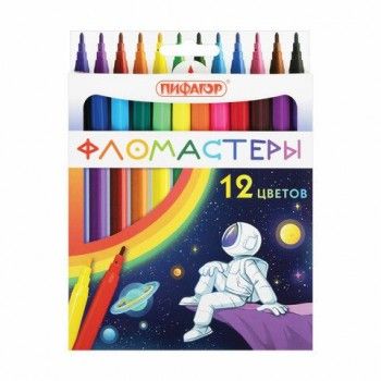 Фломастеры ПИФАГОР 6 шт. "Космическая одиссея", 12 цветов, вентилируемый колпачок, 152444