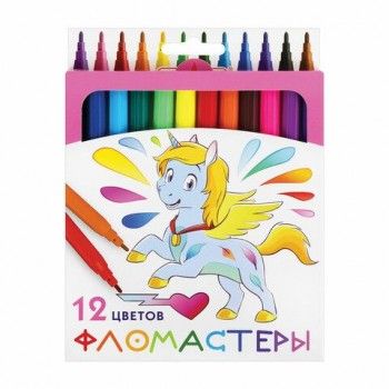 Фломастеры ПИФАГОР 6 шт. "ЕДИНОРОГ", 12 цветов, вентилируемый колпачок, 152448