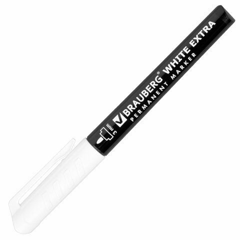 Маркер перманентный BRAUBERG 4 шт. WHITE EXTRA, БЕЛЫЙ, круглый наконечник 3 мм, 152488