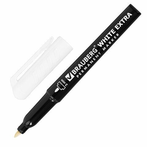 Маркер перманентный BRAUBERG 4 шт. WHITE EXTRA, БЕЛЫЙ, круглый наконечник 3 мм, 152488