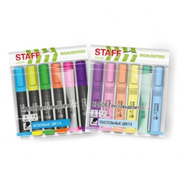 Набор текстовыделителей 6 ЦВЕТОВ, МИКС ПАСТЕЛЬ / НЕОН, STAFF 192 шт. College STICK, линия 1-4 мм, 152558