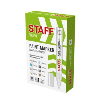 Маркер-краска лаковый (paint marker) 2-4 мм БЕЛЫЙ, НИТРО-ОСНОВА, STAFF 4 шт. PROFIT, для любых поверхностей, 152577
