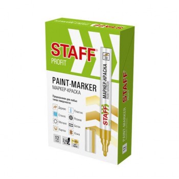 Маркер-краска лаковый (paint marker) 2-4 мм ЗОЛОТИСТЫЙ, НИТРО-ОСНОВА, STAFF 4 шт. PROFIT, для любых поверхностей, 152579