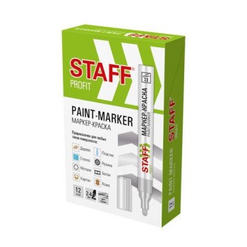 Маркер-краска лаковый (paint marker) 2-4 мм СЕРЕБРИСТЫЙ, НИТРО-ОСНОВА, STAFF 4 шт. PROFIT, для любых поверхностей, 152580