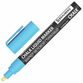 Маркер меловой CHALK LIQUID MARKER, СИНИЙ, 3 мм, стираемый, BRAUBERG 10 шт. "CHALK", 152592