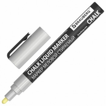 Маркер меловой CHALK LIQUID MARKER, СЕРЕБРИСТЫЙ, 3 мм, стираемый, BRAUBERG 10 шт. "CHALK", 152593