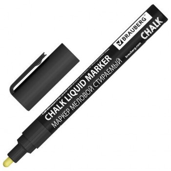 Маркер меловой CHALK LIQUID MARKER, ЧЕРНЫЙ, 3 мм, стираемый, BRAUBERG 10 шт. "CHALK", 152600