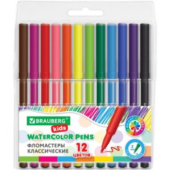 Фломастеры BRAUBERG 3 шт. KIDS КЛАССИЧЕСКИЕ 12 цветов, вентилируемый колпачок, ПВХ-упаковка, 152601