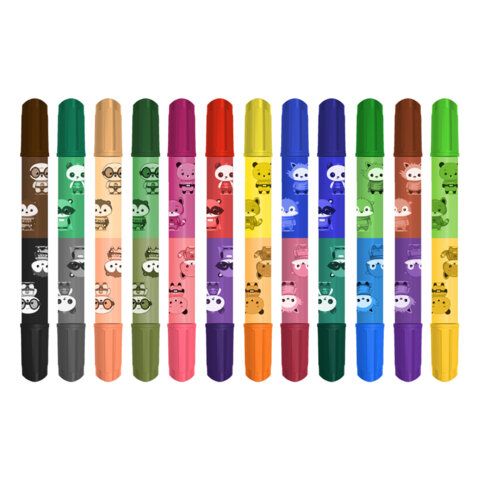 Фломастеры двусторонние толстые для малышей ультрасмываемые 12 штук/24 цвета, BRAUBERG KIDS, 152626