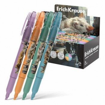 Текстовыделитель ERICH KRAUSE 24 шт. V-15 "Big City Cats", АССОРТИ В ДИСПЛЕЕ, линия 0,6-3,5, 63368