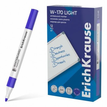 Маркер для доски ERICH KRAUSE 12 шт. "W-170 Light", СИНИЙ, круглый наконечник, 2,5 мм, 63568